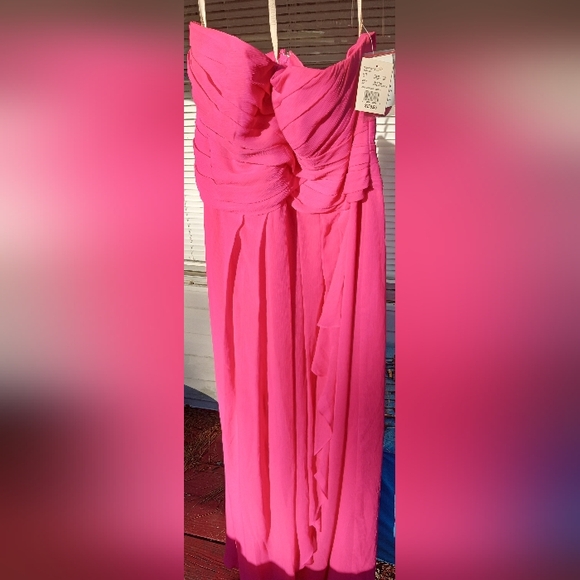 Size 18 Davids Bridal Long Strapless Crink C Color Begoni Dim W10 31014188 - Picture 3 of 9